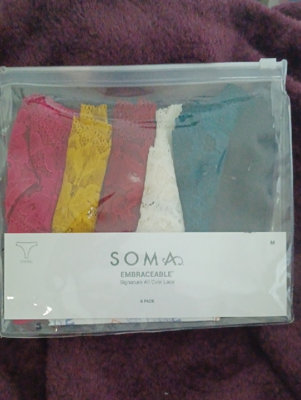 Soma Lace Thong 6-Pack - Multiple Colors.